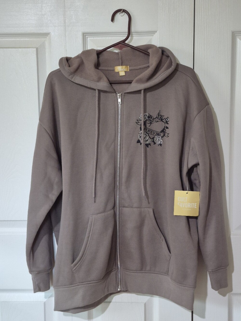 NWTs cult favorite gray eternal love y2k style rhinestone hoodie